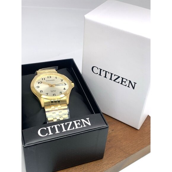 Citizen Men's Watch BF5002-99P Quartz Gold Dial Day Date Stainless Steel 37mm - Picture 3 of 15
